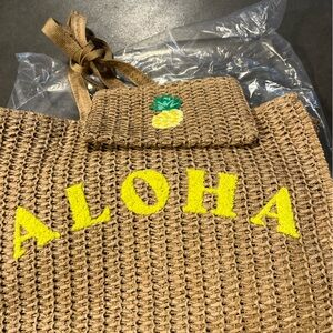 Sonoma Brown Woven Tote with Yellow Aloha Detail